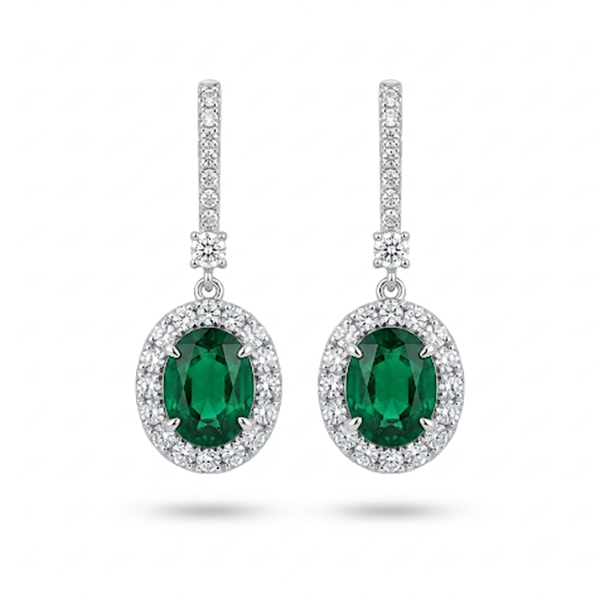 18K Oval Tsavorite Diamond Halo Drop Earrings